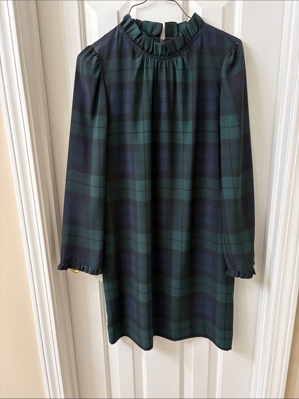 J Crew Plaid Long Sleeve Ruffle-Neck Dress